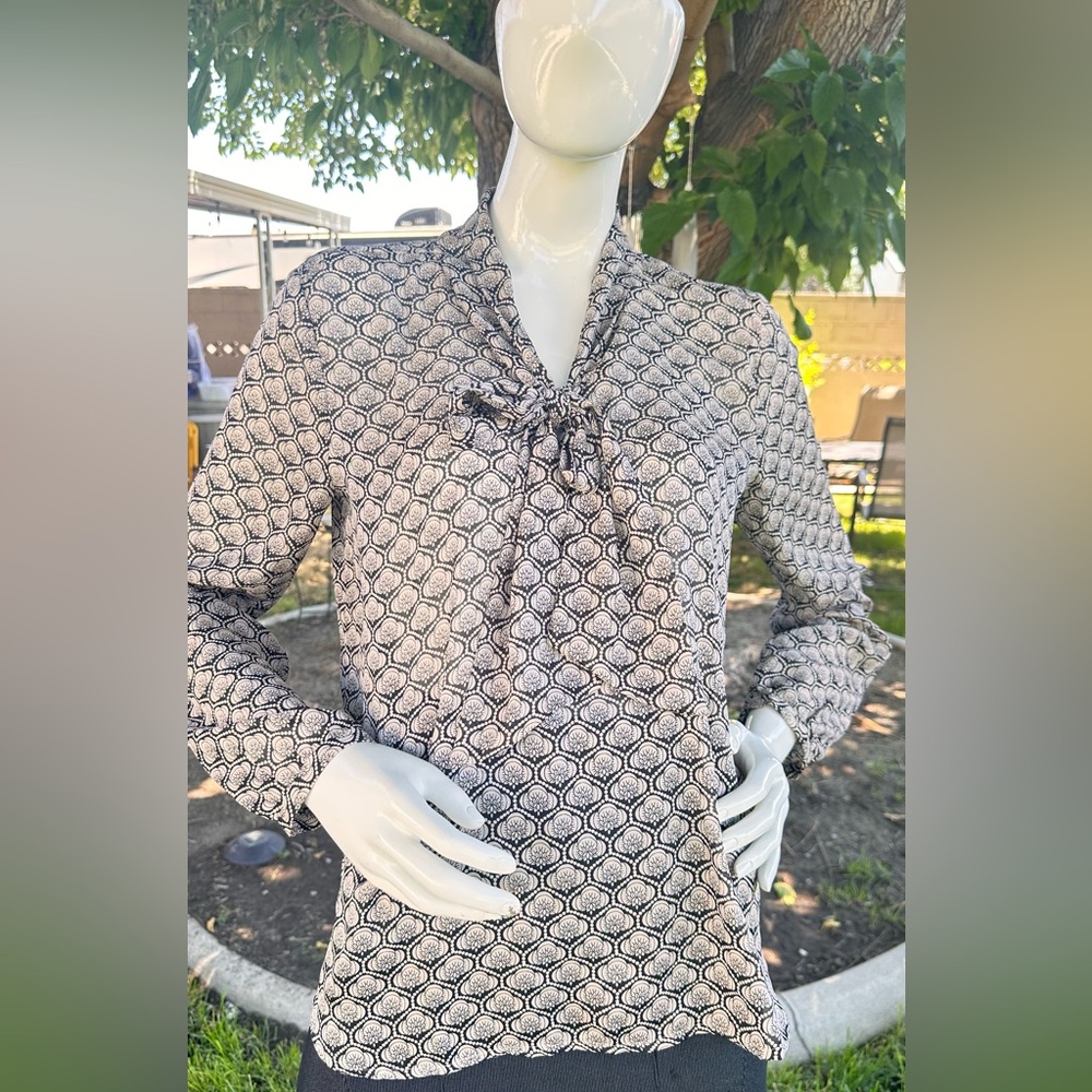LOFT Black and White Tie Front Blouse
